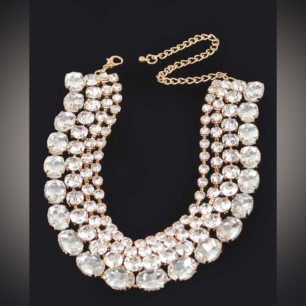 Diamond Bib Choker Necklace - Gold or Silver Tone - Picture 4 of 4